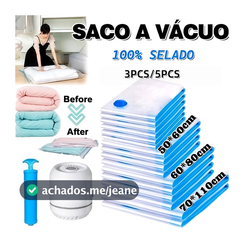 Saco a Vacuo COM ou SEM Bomba Organização de Roupas Mala Viagem Guarda Roupas Edredom Cobertor Vários Tamanhos