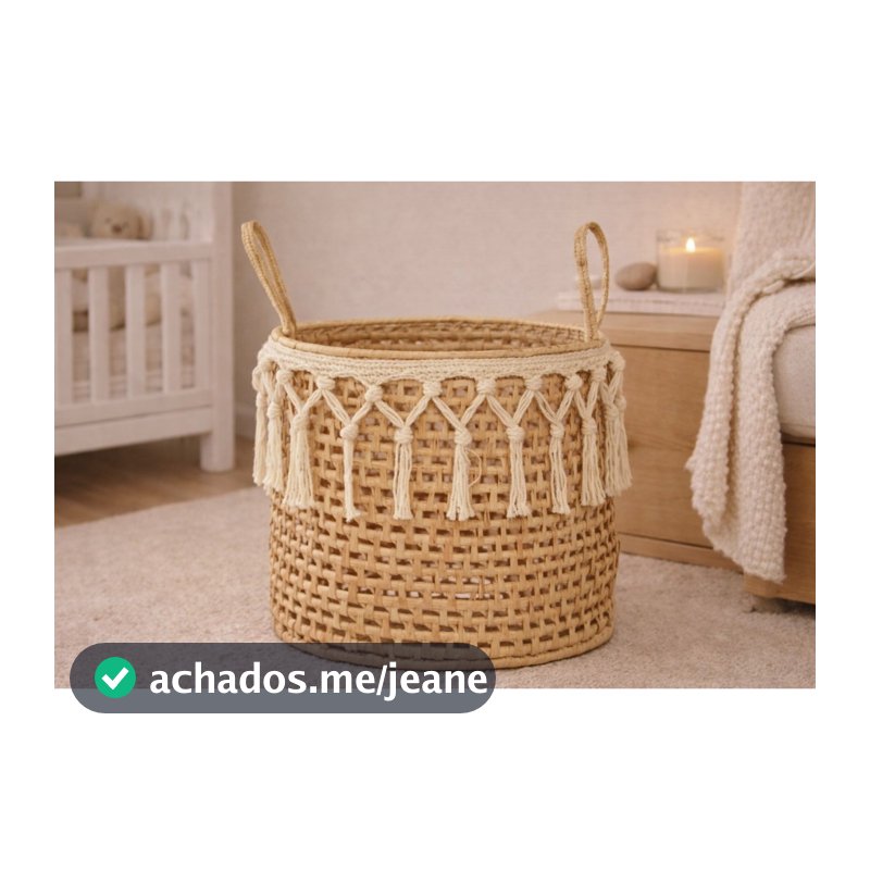 Cesto de Palha com Macramê 30x30