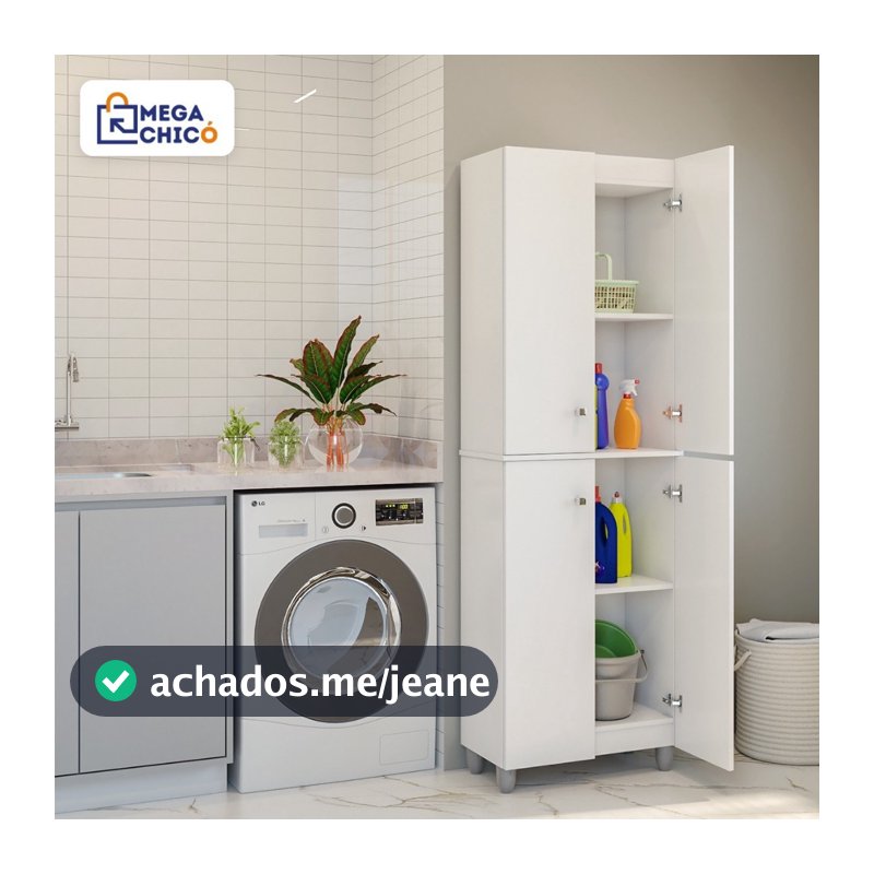 Armário Multiuso 4 Portas 184cm Parede | Suspenso ou com Pés Lavanderia Cozinha Área de Serviço Quarto Organizador