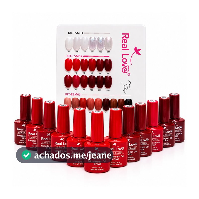 Kit 12 Esmaltes em Gel Tons de Vermelhos Linha Classic Real Love 8ml