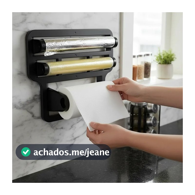 Suporte Triplo Porta Papel Toalha Aluminio Rolos Para Cozinha 4 em 1