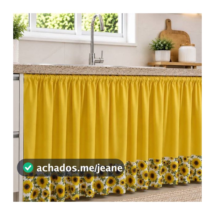 Cortina de Pia Varão Passante para Cozinha Tecido Oxford 1,40m x 0,80 Cortina de Pia com Barra