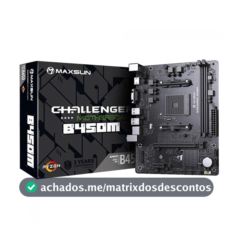 Placa Mãe MAXSUN B450M MS-Challenger, Chipset B450, AMD AM4, mATX, DDR4, Preta