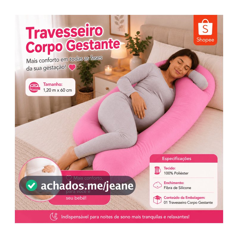 Almofada Gestante U 1,20m Corpo Inteiro para Gravidez – Travesseiro Confortável com Fibra Siliconada