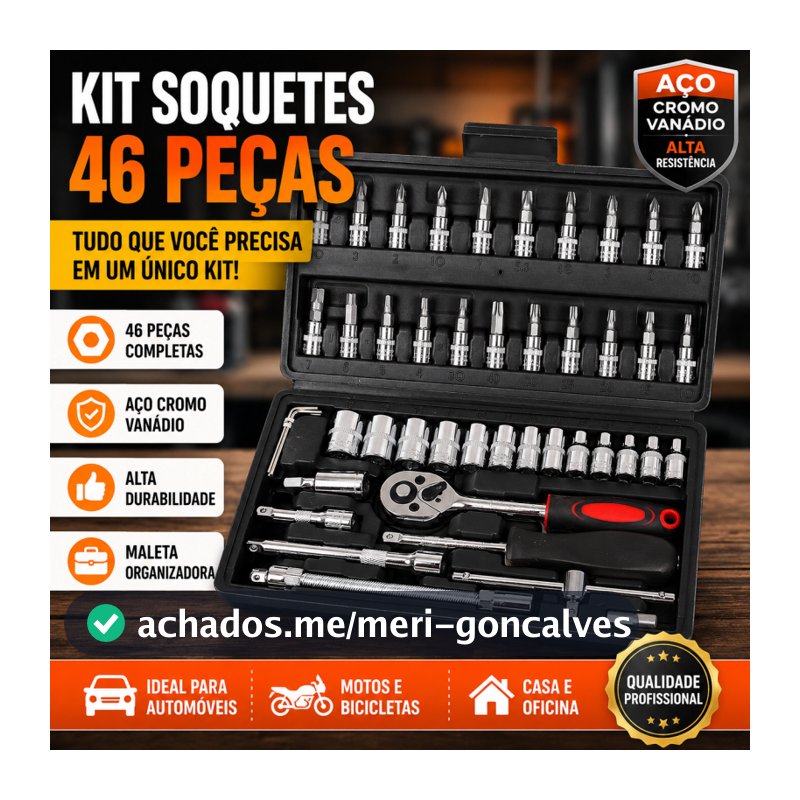 Kit Ferramentas 46 Peças Chave Catraca Soquetes Bits, Reparo Automotivo e Doméstico