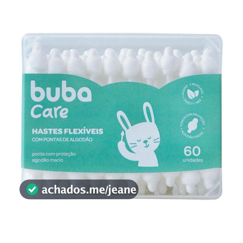 Cotonetes Hastes de Algodão Buba Care Baby 60 Unidades para Bebês e Crianças