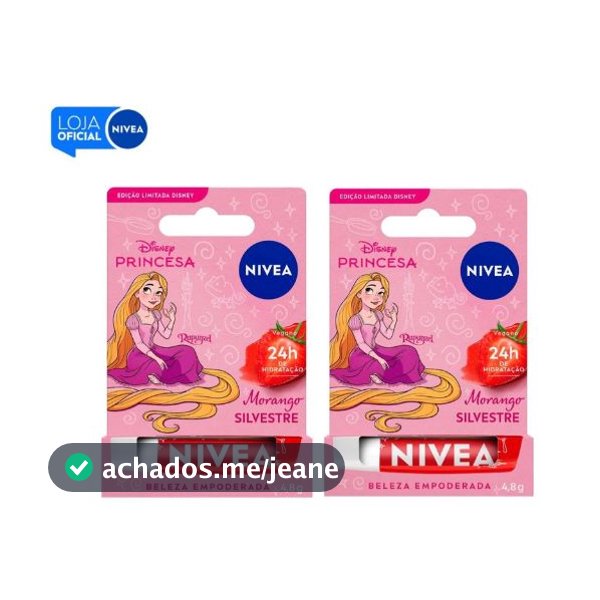 KIT NIVEA Hidratante Labial Morango Silvestre Ed. Limitada Rapunzel Disney® Princesa 4,8g - 2 Un
