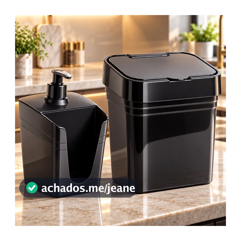 Kit Limpeza Dispensador de Detergente e Lixeira Para Pia de Cozinha Moderno Banheiro e Cozinha