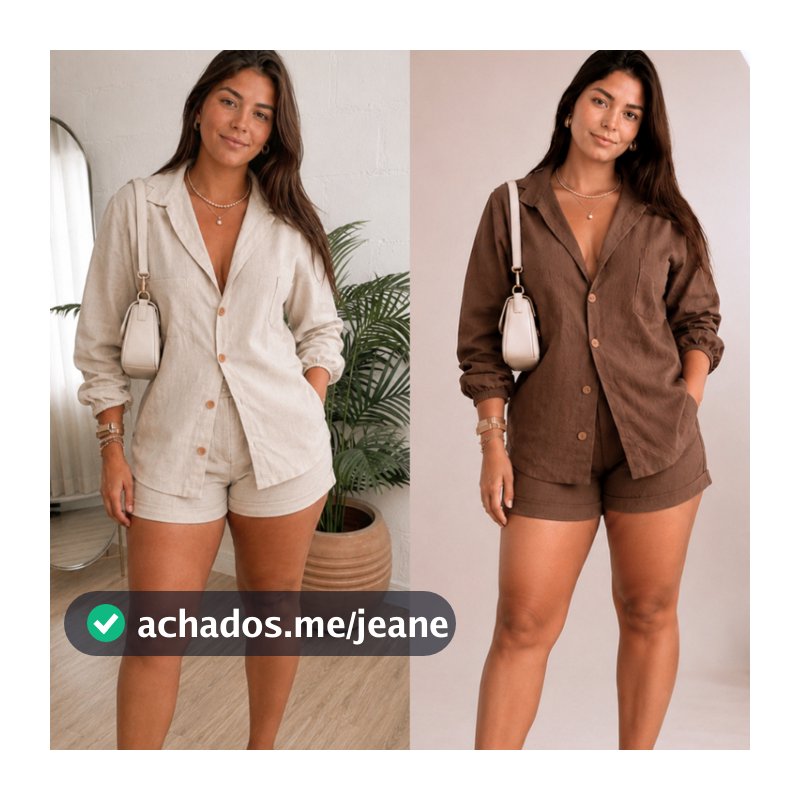 Conjunto Linho Feminino Camisa Manga Longa e Short Verão Casual Elegante Roupa Feminina Leve