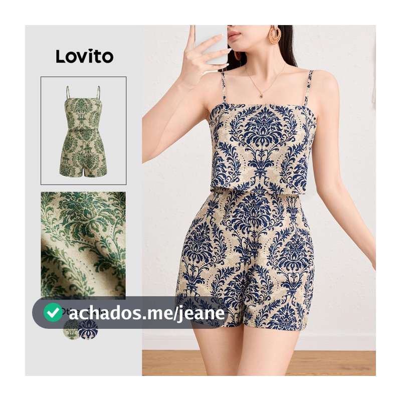 Lovito Férias Nacional Macacão Feminino Verão/primavera Com Estampa Tribal E Camada Dupla L124AD940