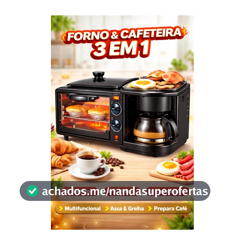 Forno + Cafeteira + Grill 3 em 1 Máquina Multifuncional Café da Manhã Premium 2800W