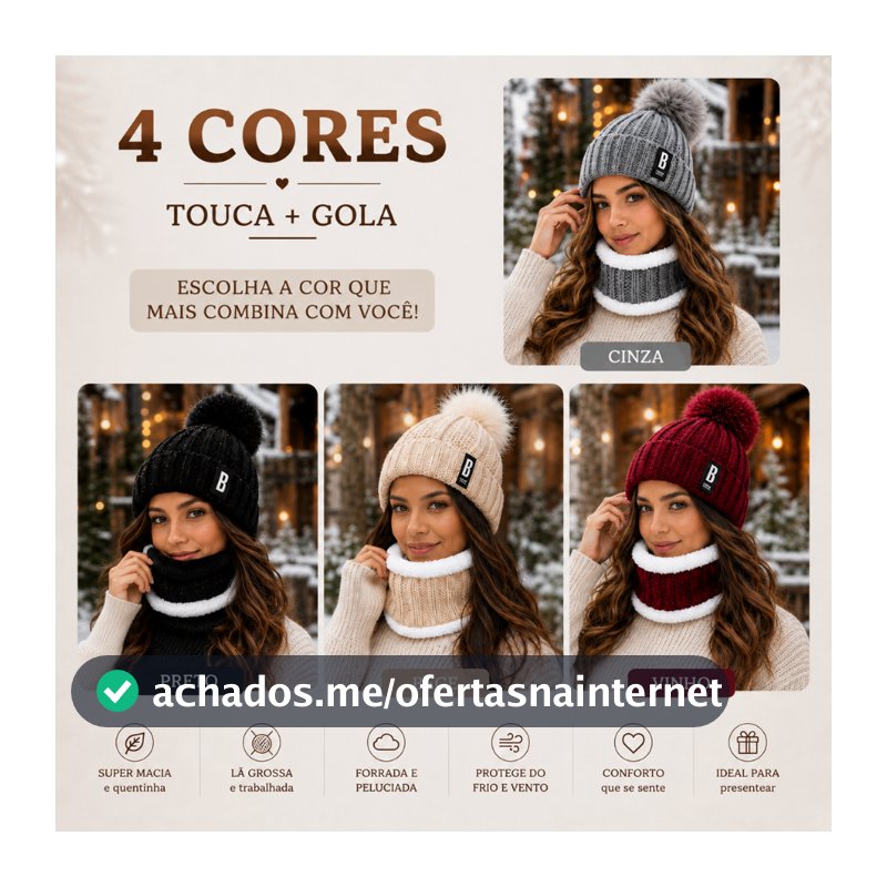 KIt touca + Gola de La Forrada e Peluciada Feminina Cachecol Inverno Neve Frio