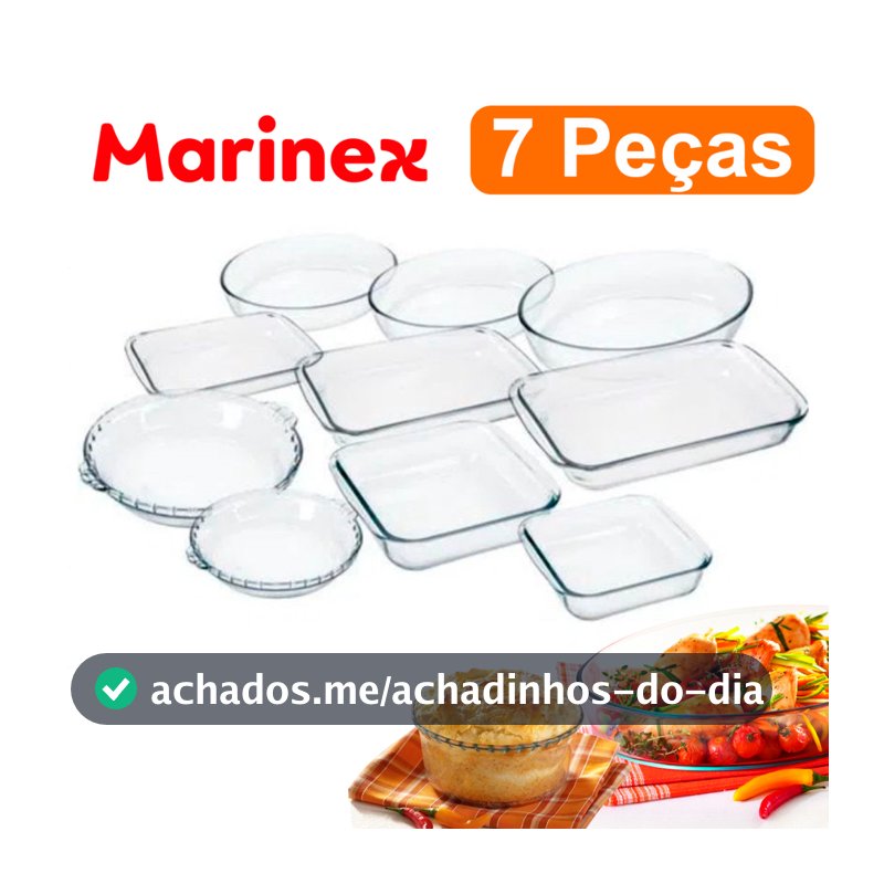 Kit Conjunto Marinex 7 peças jogo de Travessas Variadas Assadeiras em Vidro Temperado Nadir própria Para Forno