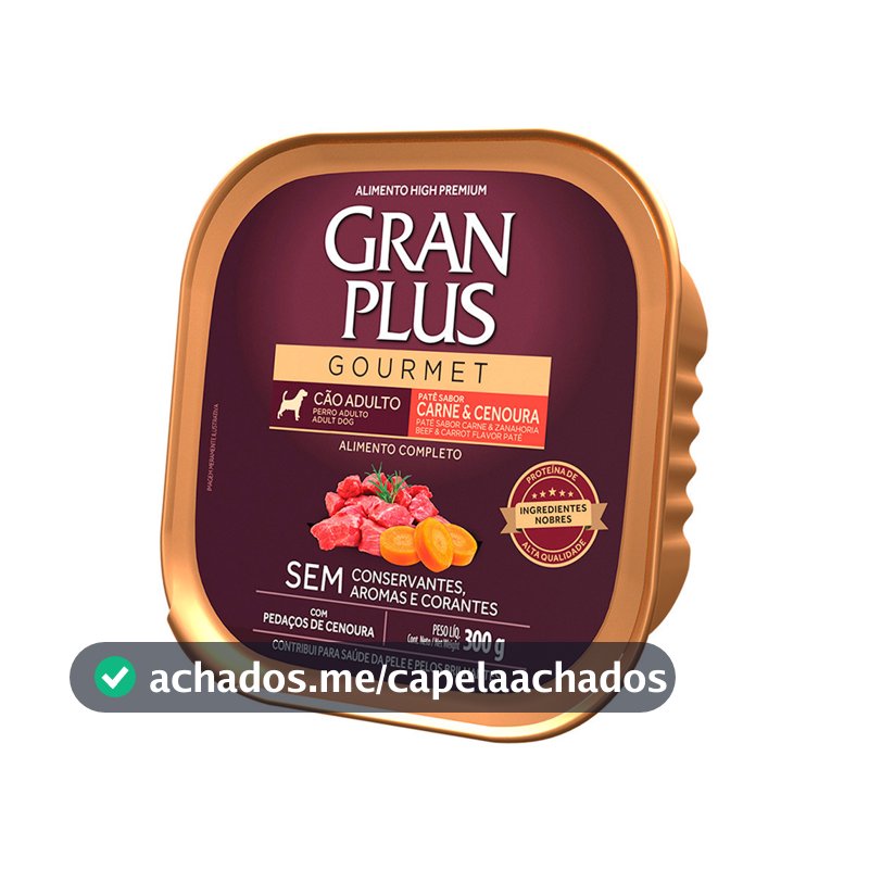 Ração Úmida GranPlus Gourmet Para Cães Adultos Patê Carne e Cenoura 300g