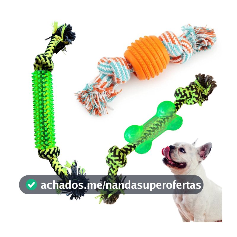 3 brinquedos para cachorro Mordedor puxador corda ossinho Corda Cabo de guarra