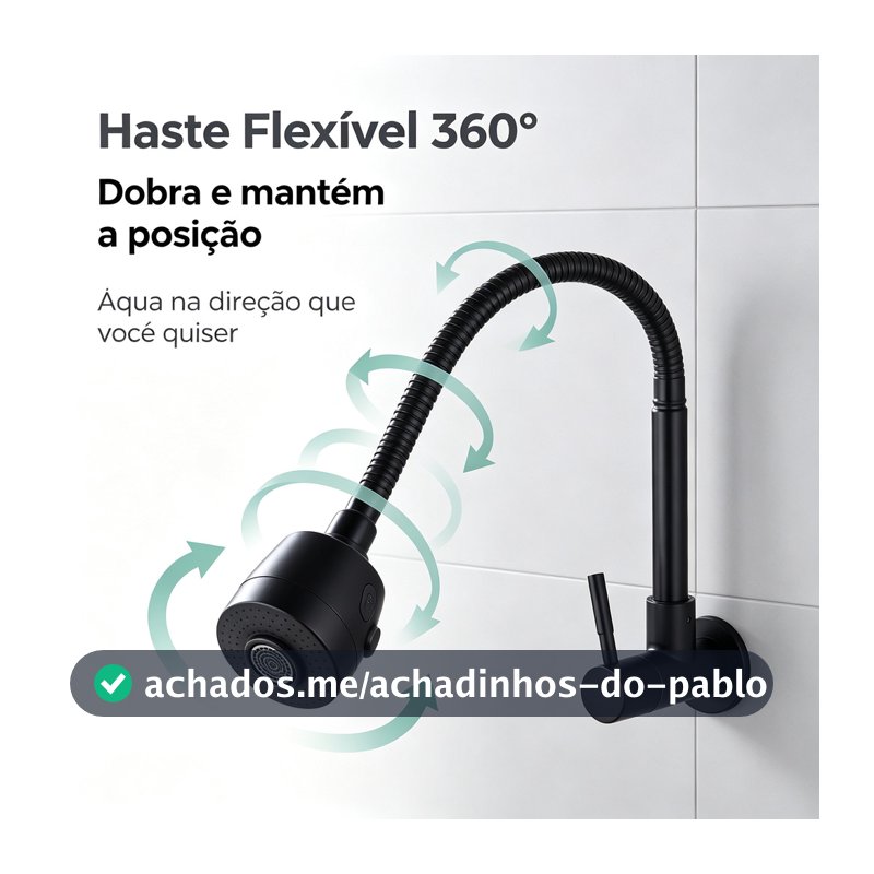 Torneira Inox  Prata/Preto Com Chuveiro Com Rotação De 360° Cozinha Luxo Parede Promoção