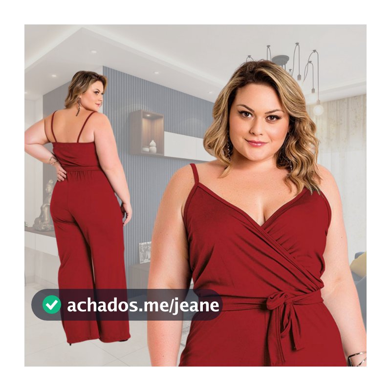 Macacão Feminino Pantalona com Alças Transpassado Plus Size 46 ao 72