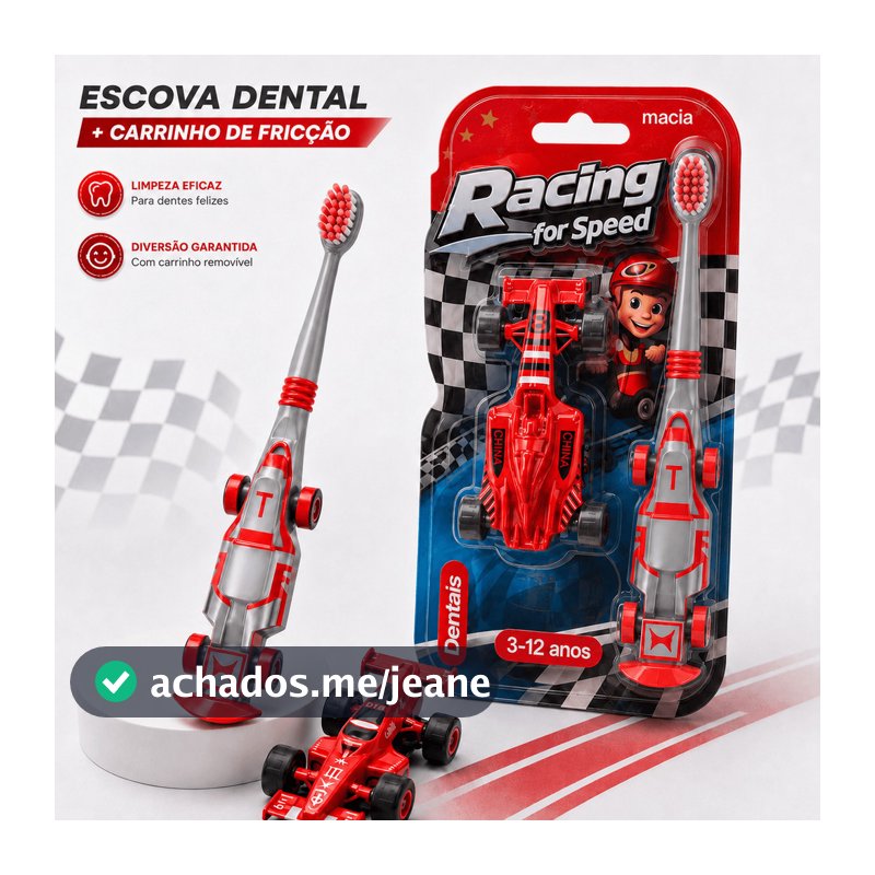 Escova de Dente Infantil com Carrinho de Fricção Cerdas Macias | Cabo Emborrachado | 3 a 12 Anos