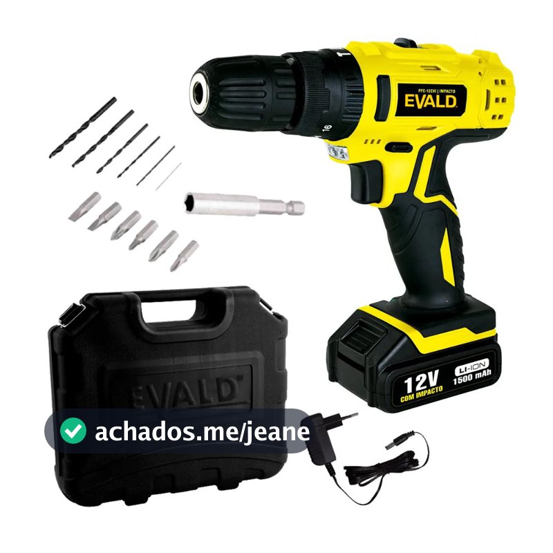Parafusadeira Furadeira Bateria 12V com Impacto Bivolt PFE-012EVI Maleta e Kit EVALD