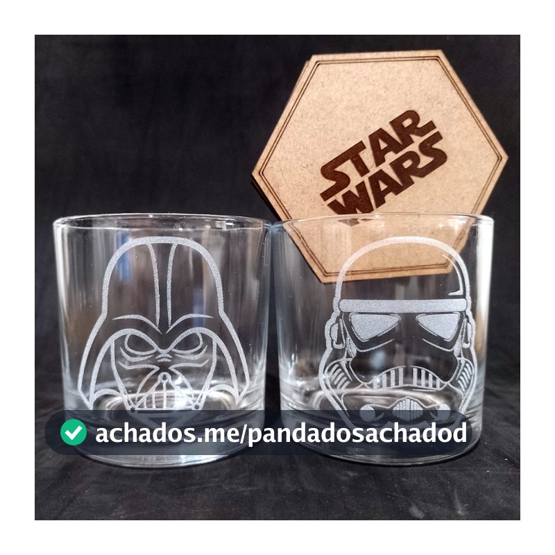 Jogo Copos Whisky Star Wars Darth Vader Base Madeira 2un.