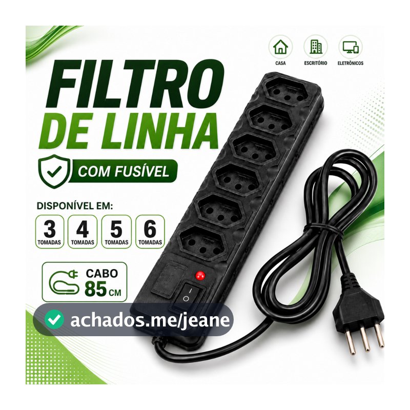 Régua Elétrica 3, 4, 5 e 6 Saídas Filtro de Linha 10A Tripolar Proteção com Fusível