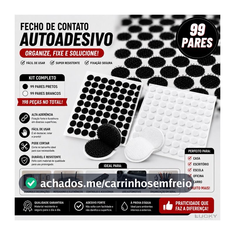 99 Pares Velcro Adesivo Redondo 1cm Fecho de Contato para Artesanato e Papelaria