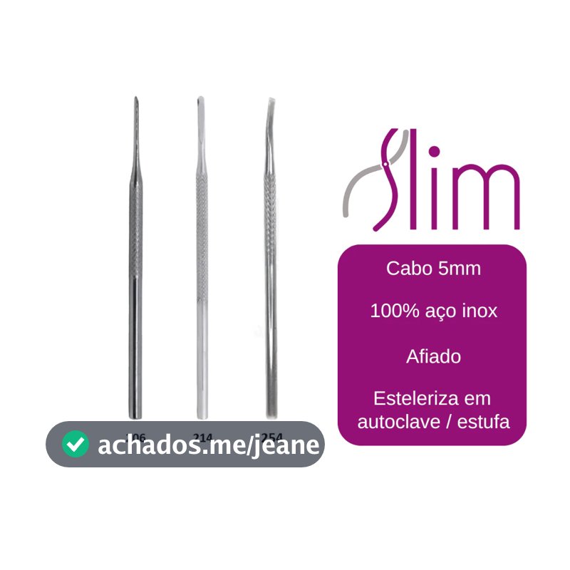 Kit Espátula Desencravador Slim Podologia - 3 Peças N206, N214 e Formão N254