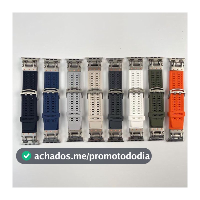 Pulseira de Silicone TItanio furadinha com fivela para Smartwatch e Serie 11/10/9/8/7/6/5/4