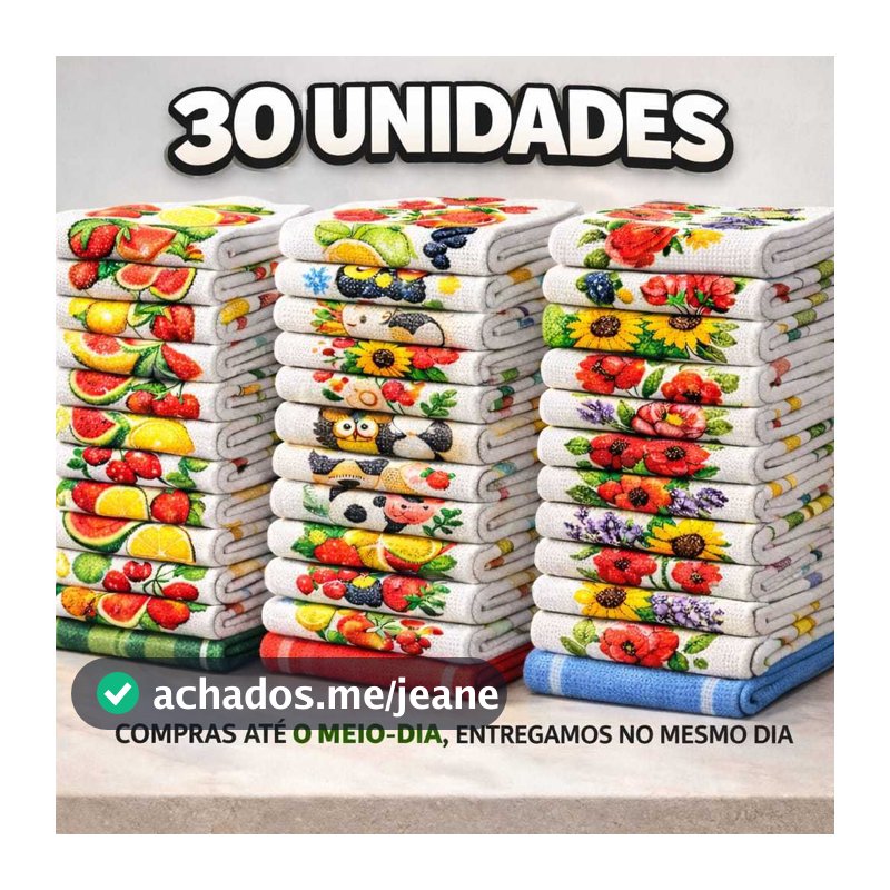 kit 30 Pano De Prato  Estampado 30 Unidades de pano de prato com bainha - guardanapo estampado 100% algodão