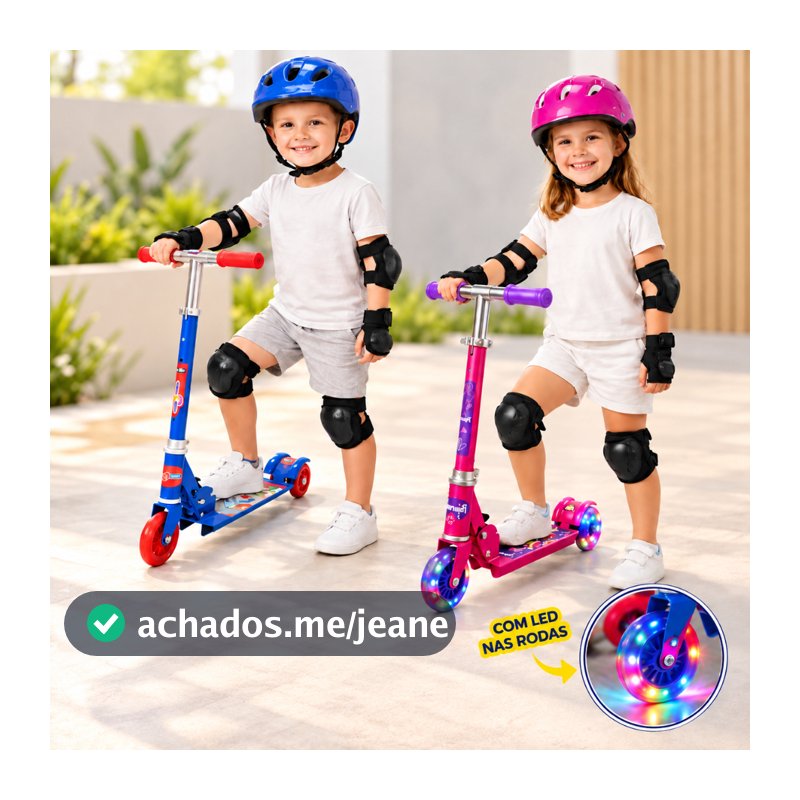 Patinete Infantil 3 Rodinhas com Luz Led e Freio Ajustável Até 25kg Menino Menina