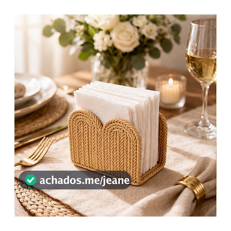 Porta Guardanapo Mesa Posta Premium Estilo Rattan Trançado Decorativo Cozinha Boho Chique
