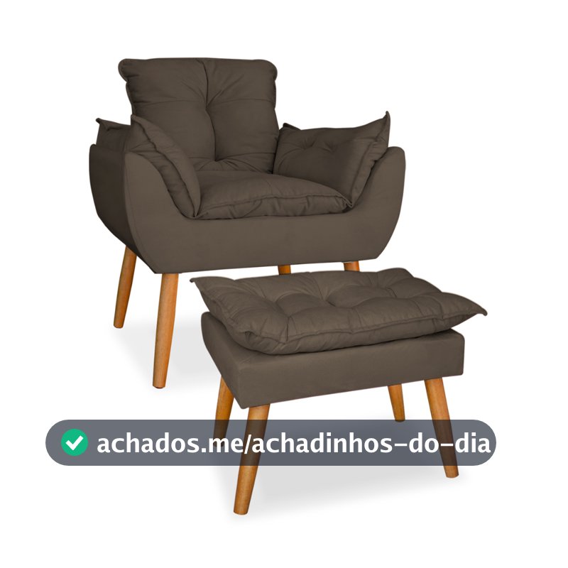 Poltrona mais puff pes palito em suede capuccino