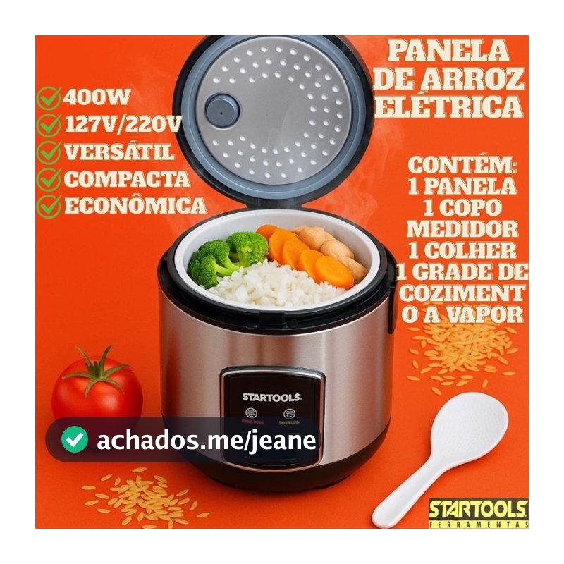 Panela De Arroz Elétrica 1L 400W 127V Ou 220V Com Copo Medidor Colher E Grade De Cozimento A Vapor
