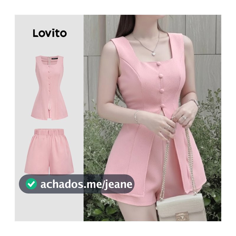 Lovito Elegante Tops ou Bottoms com Botão Primavera/verão Rosa para Mulheres L164ED380