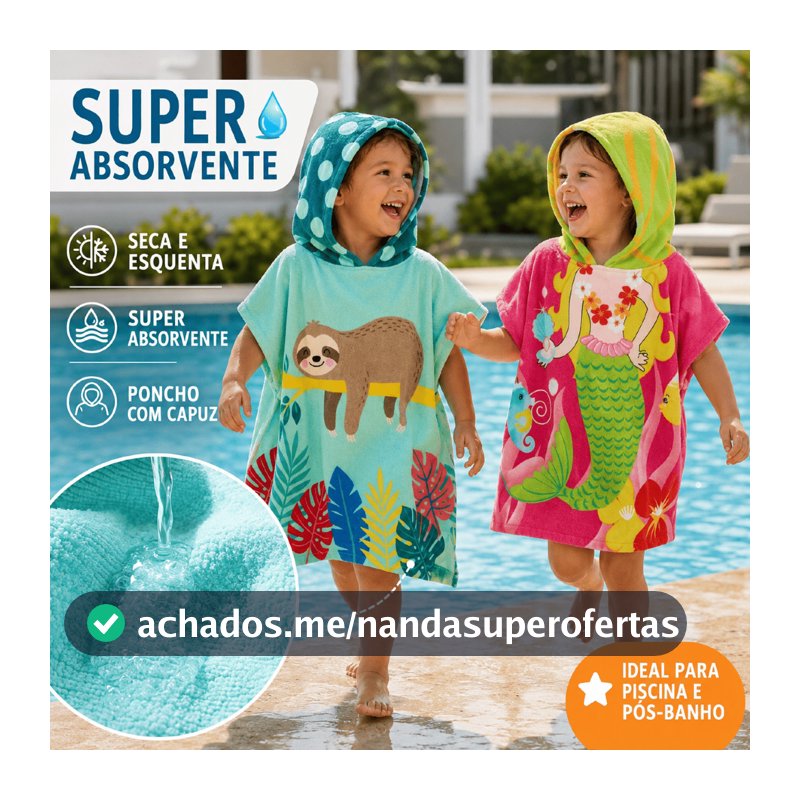 Roupão Atoalhado Infantil Menina Menino Poncho Saída de Banho Toalha para Criança