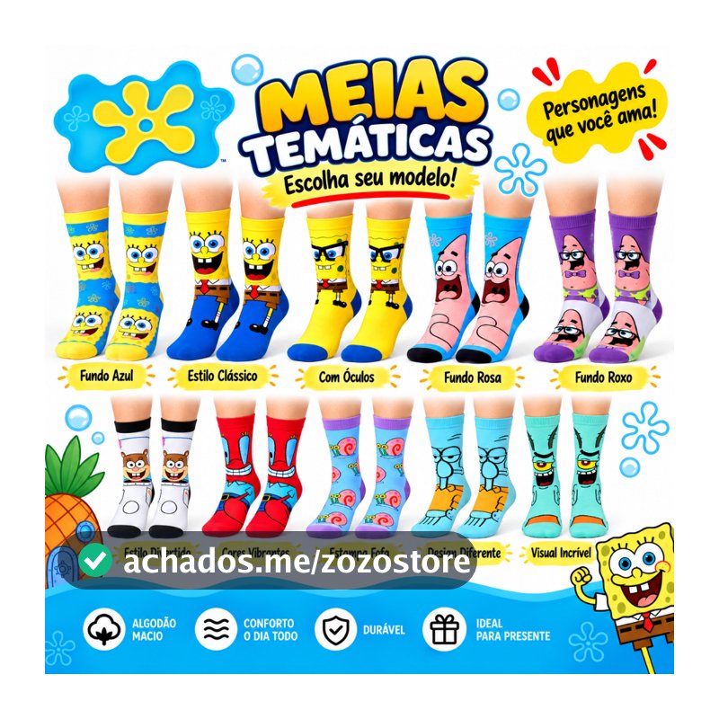 🧦KIT-MEIAS-DIVERTIDAS-PERSONAGENS-MEIA ADULTO/INFANTIL-CANO ALTO-ALGODÃO-CONFORTÁVEL✨