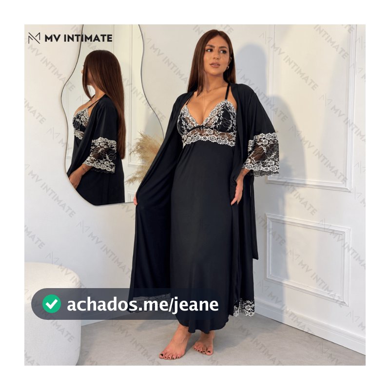 Kit de Robe e Camisola LONGOS sem Bojo de Microfibra Light Bicolor
