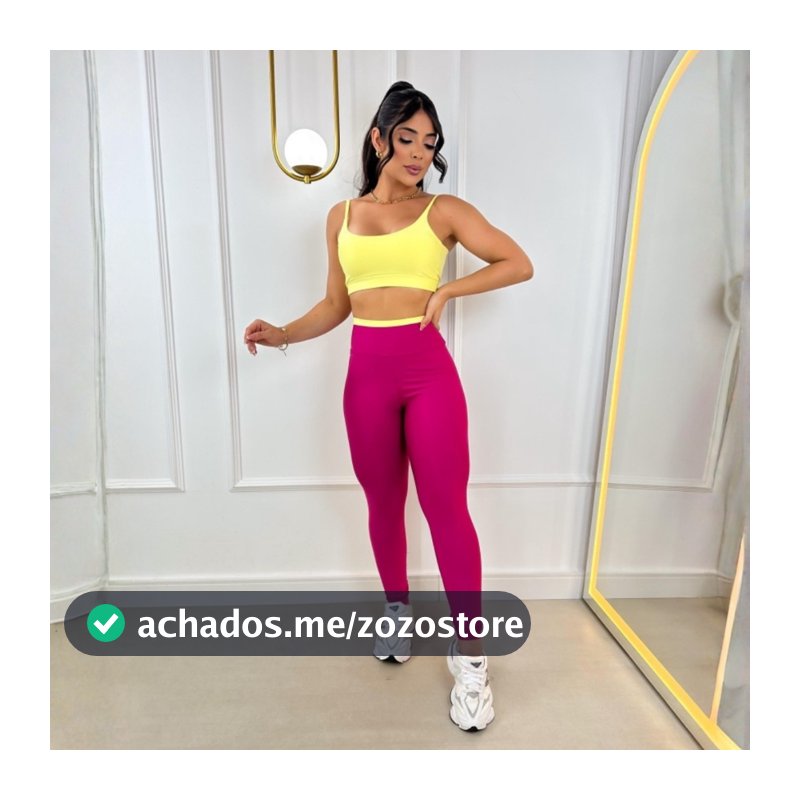 Conjunto Calça Legging e Top com Bojo Removível Cós Alto Reforçado Conjunto de Academia Feminino