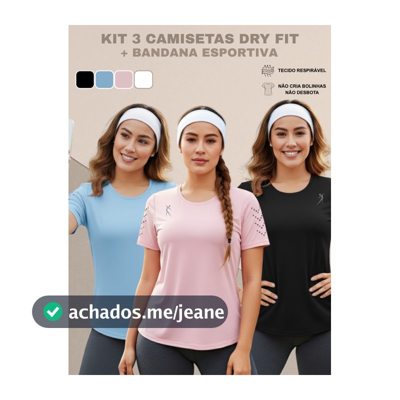 Kit 3 Camisetas Femininas Dry Fit Academia Fitness Corrida Treino Esportivo Confortável Ptoteção Uv+