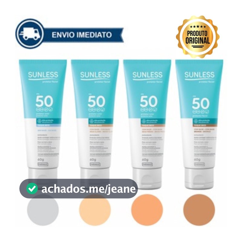 Protetor Solar Facial c/ Cor Toque Seco FPS 50 Alta Proteção Efeito Natural Sunless Envio Imediato