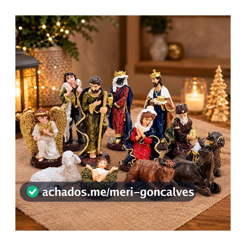 Presépio de Natal Resina Kit 12 Peças 13 cm Sagrada Família Decoração Natalina Enfeite Mesa