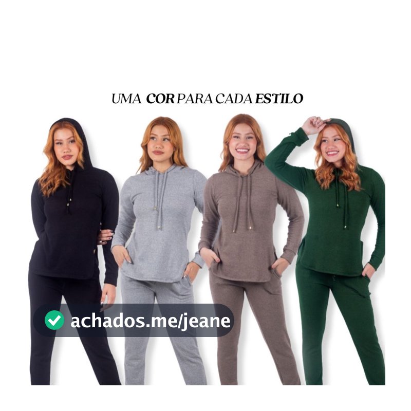 Conjunto Feminino Moletom Calça E Blusa Lanzinha Com Capuz Moda Inverno Envio Imediato