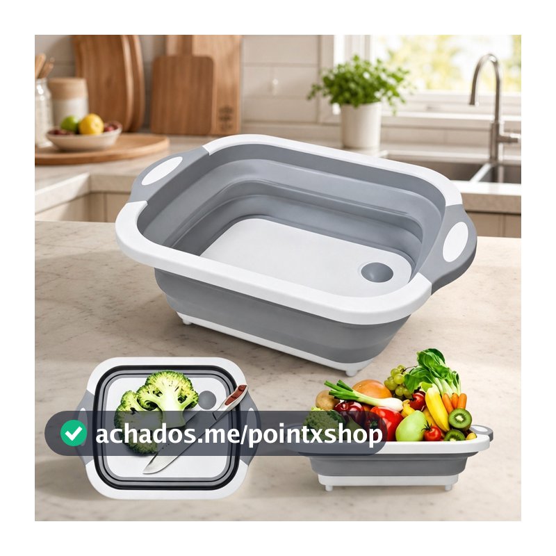 Tábua de Corte Dobrável Multiuso Pia Cozinha Lavar Frutas Legumes Silicone Portátil