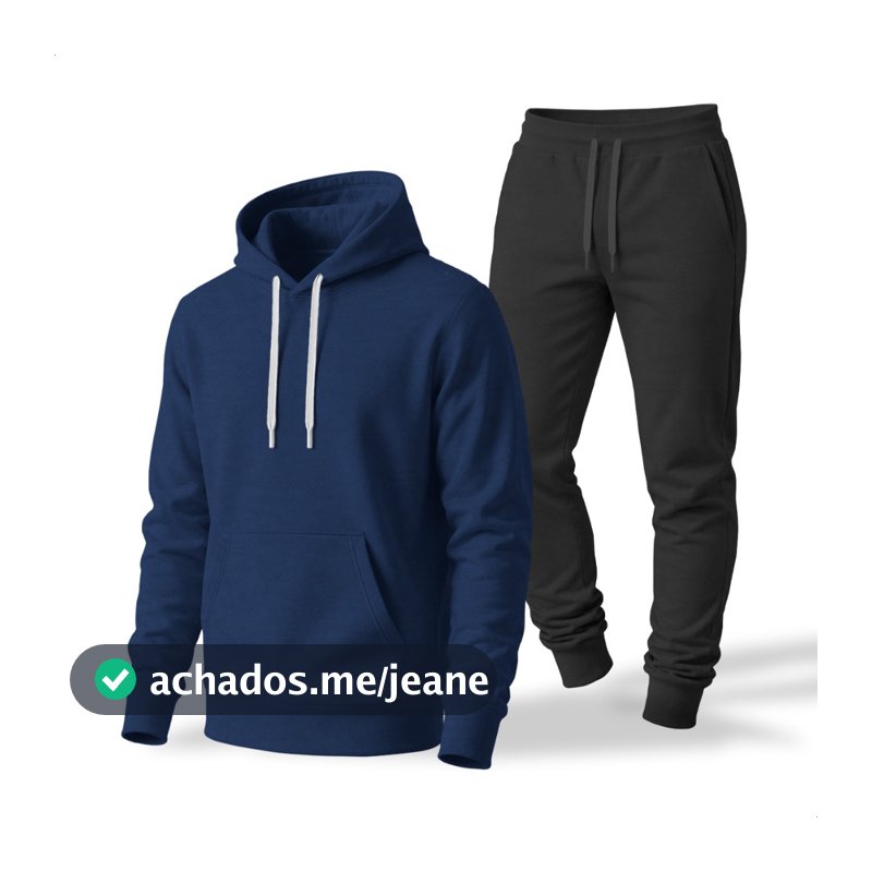 Conj Moletom Canguru+Calça Preta Unissex Diversas Cores e Tamanhos