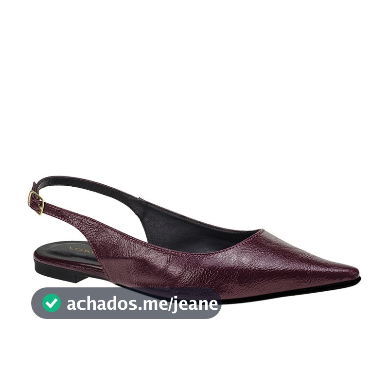 Sapatilha Bico Fino SlingBack com Fivela Verniz Texturizado Confortável Fashion 4130