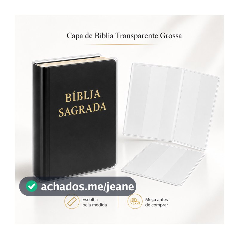 Capa de Bíblia Transparente Grossa Para Vários Tamanhos Com Tabela de Medidas