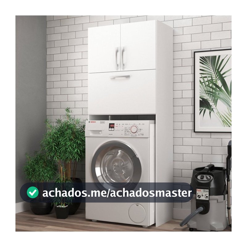 Armário Multiuso Lavanderia 3 Portas Branco Branco