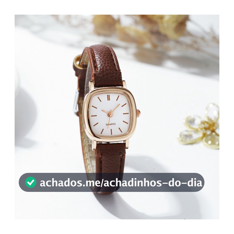 Relógio De Quartzo Com Mostrador Quadrado Para Mulheres – Pulseira De Couro De Rosto Pequeno Pulso Minimalista Presente