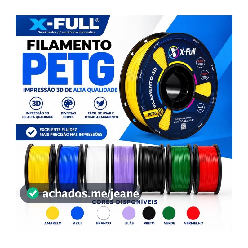 Filamento PETG 3D X-FULL 1,75mm 1kg - Alta Qualidade Escolha sua cor