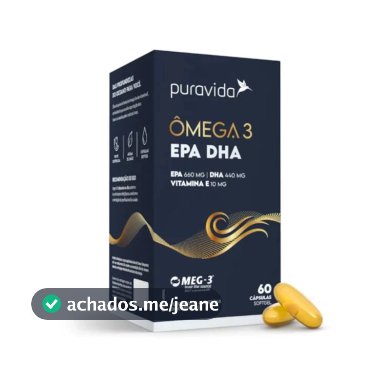Puravida Ômega 3 EPA DHA com Vitamina E 60 Cápsulas 1411mg de Ômega 3 com Selo MEG-3 Suplemento